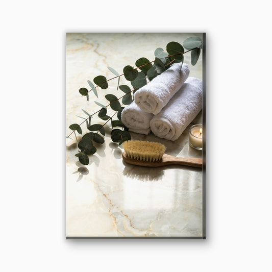 Eucalyptus spa stilleven canvas schilderij in eucalyptusgroen en wit
