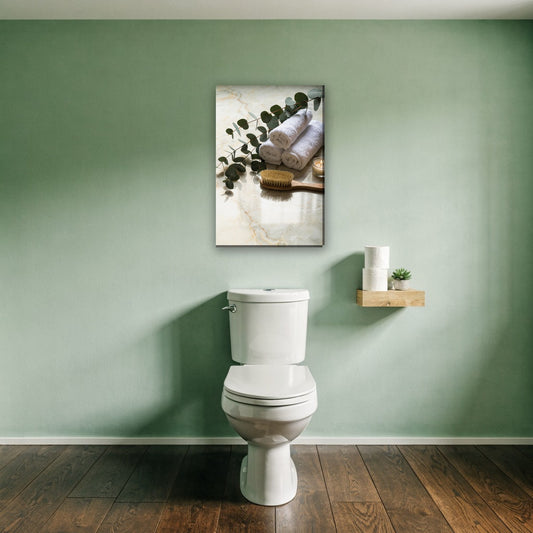 Eucalyptus spa stilleven canvas schilderij aan de muur boven het toilet