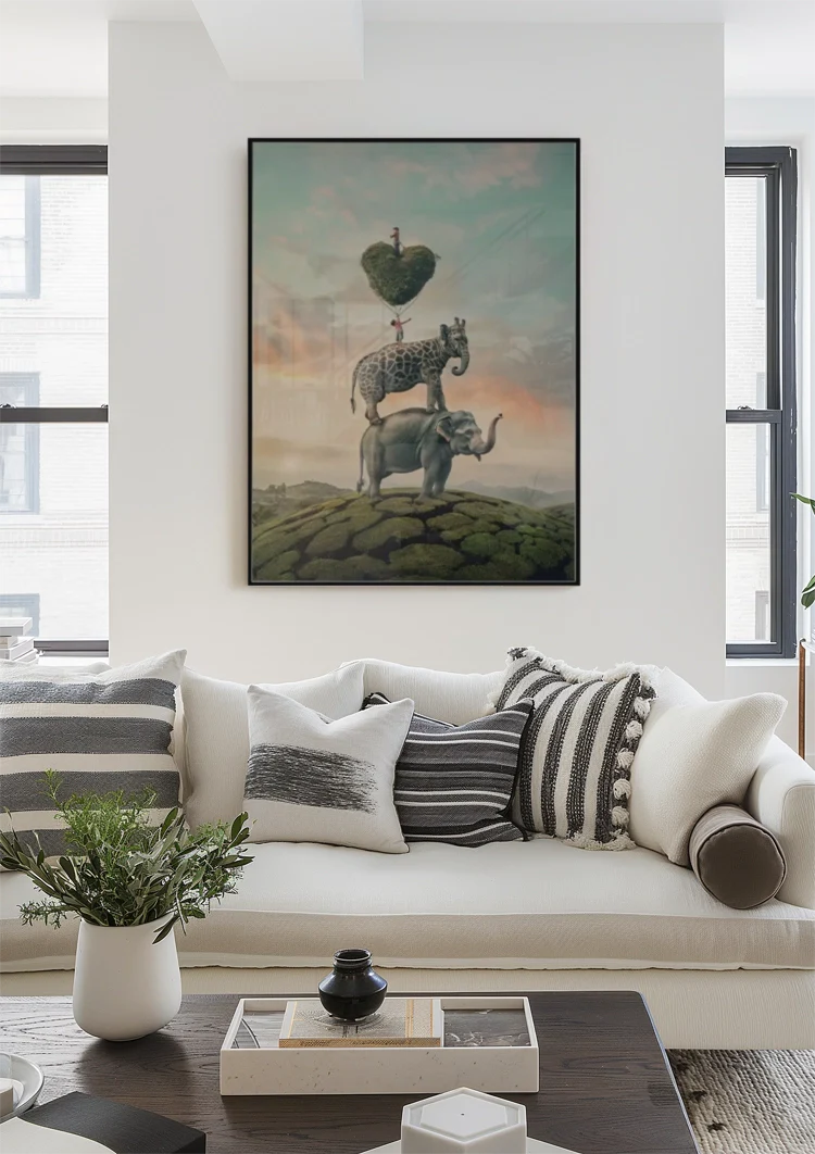Surrealistisch Olifant Giraf Hartboom Dromerige Stapel Schilderij