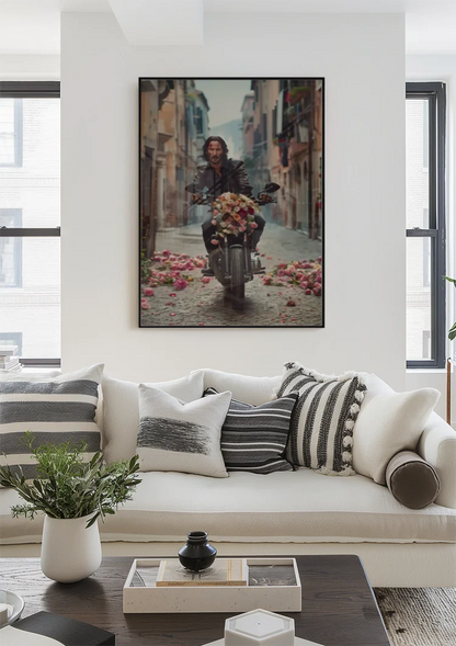 John Wick Motor Colorful Flowers Street Cinematic Portrait Painting