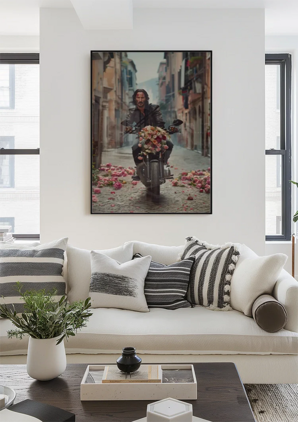 John Wick Motor Colorful Flowers Street Cinematic Portrait Painting