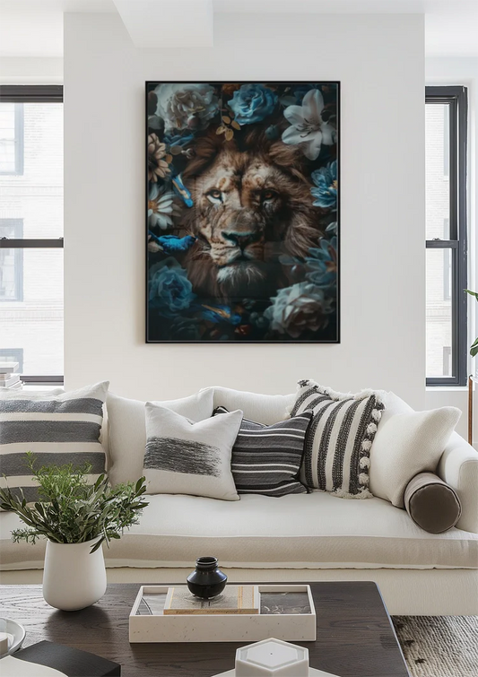 Leeuw canvas schilderij aan de muur bij de voordeur in de hal