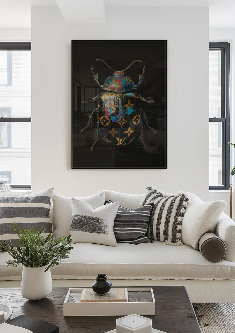 Kleurrijke Kever Louis Vuitton Motief Donkere Achtergrond Luxe Pop Art Schilderij