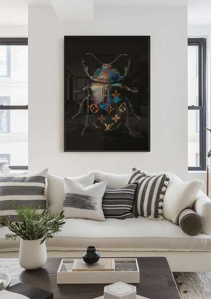 Kleurrijke Kever Louis Vuitton Motief Donkere Achtergrond Luxe Pop Art Schilderij