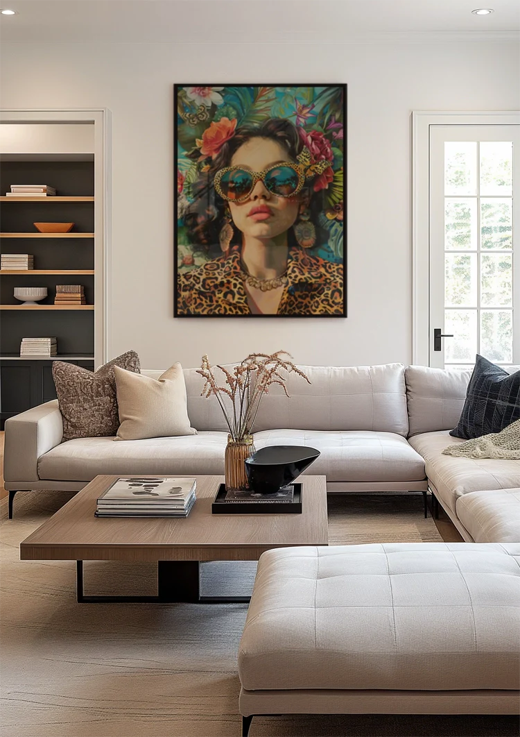 Woman Flowers Headdress Tropical Background Colorful Portrait Painting