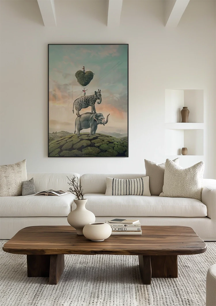 Surrealistisch Olifant Giraf Hartboom Dromerige Stapel Schilderij