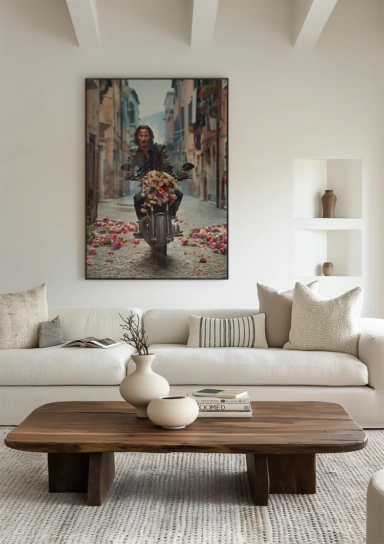 John Wick Motor Colorful Flowers Street Cinematic Portrait Painting