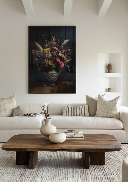 Varied Flowers Vase Orange Pink Dark Background Classic Painting