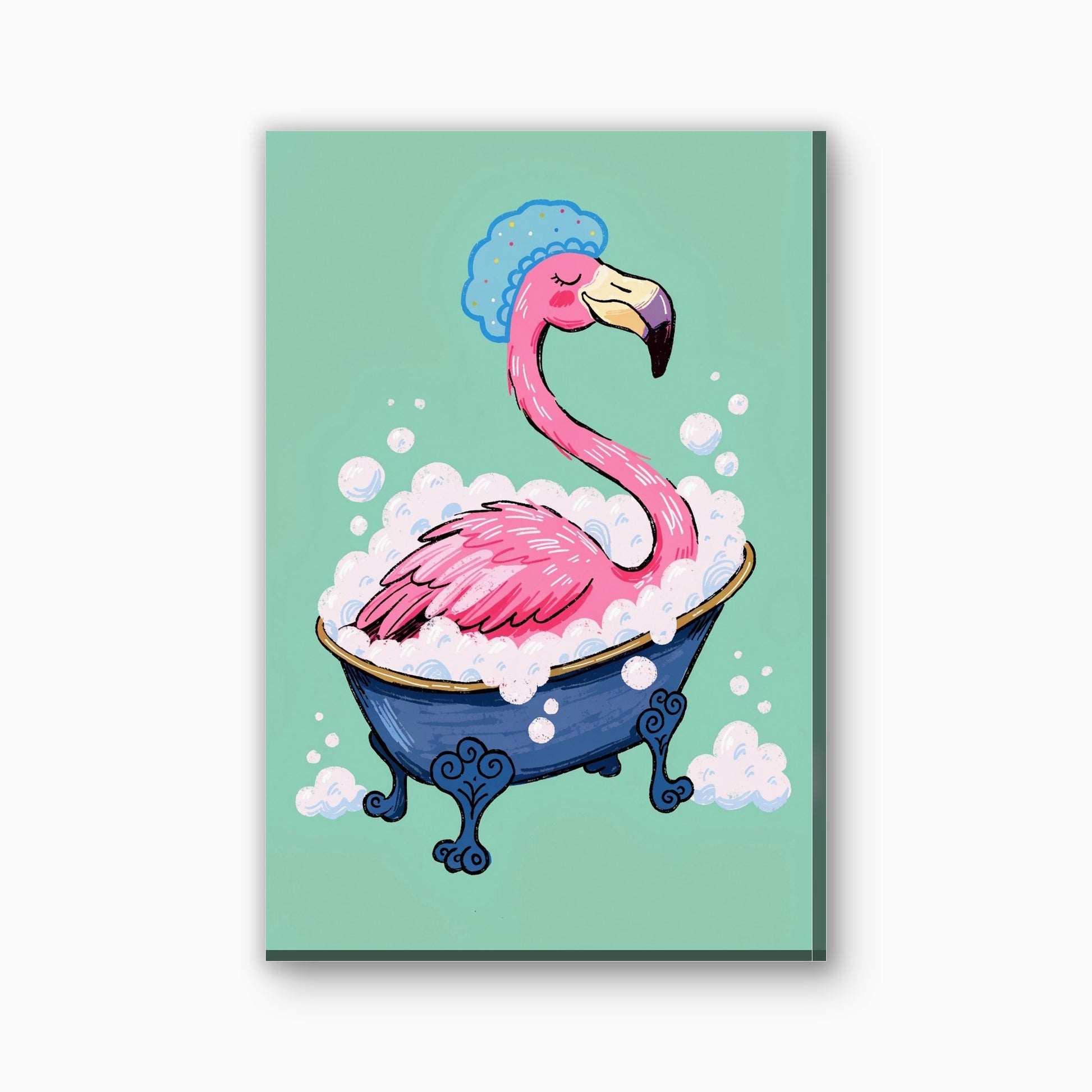 Flamingo in bubbelbad canvas schilderij in flamingoroze en mintgroen