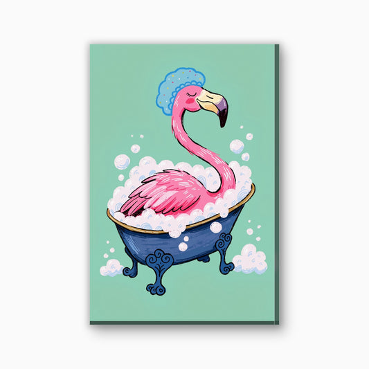 Flamingo in bubbelbad canvas schilderij in flamingoroze en mintgroen