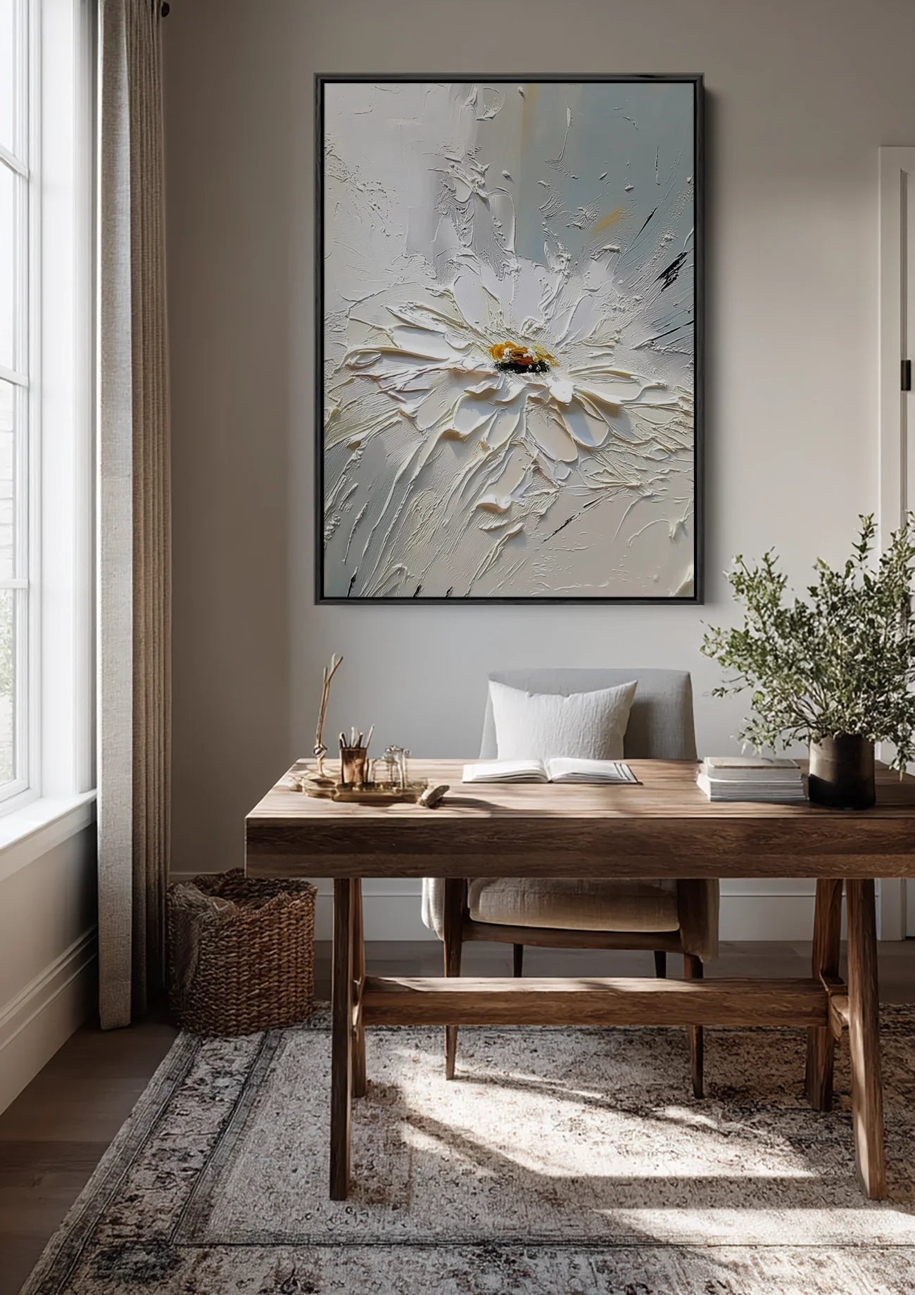 Weißes Gänseblümchen Impasto Textur Dreidimensionales Blumen Gemälde