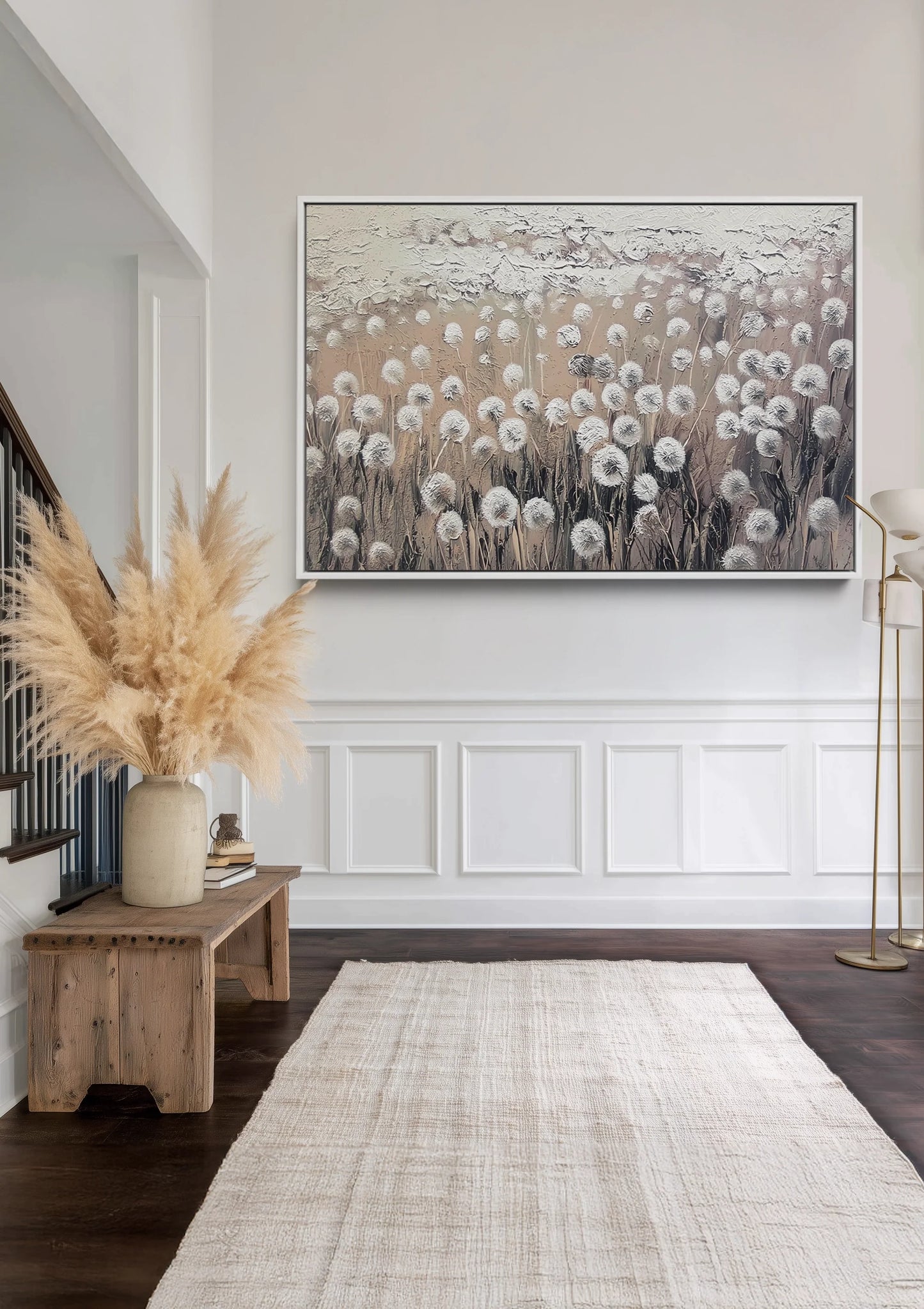 Veld Paardenbloemen Pluizig Dromerig Natuur Schilderij