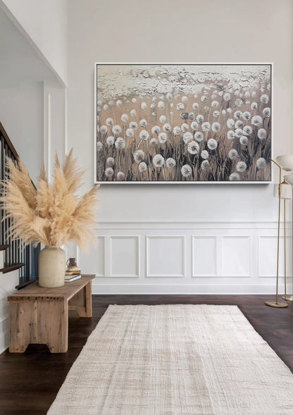 Veld Paardenbloemen Pluizig Dromerig Natuur Schilderij