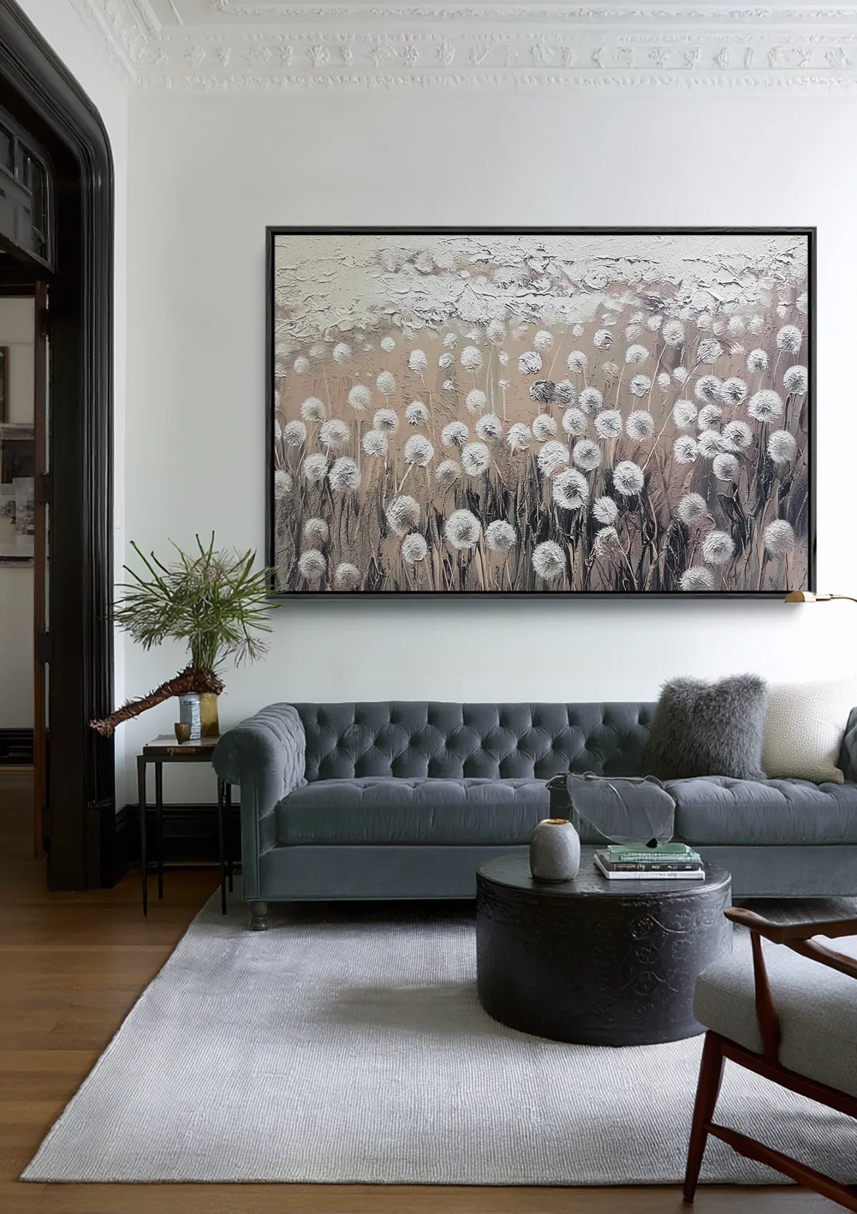 Veld Paardenbloemen Pluizig Dromerig Natuur Schilderij