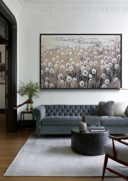 Veld Paardenbloemen Pluizig Dromerig Natuur Schilderij