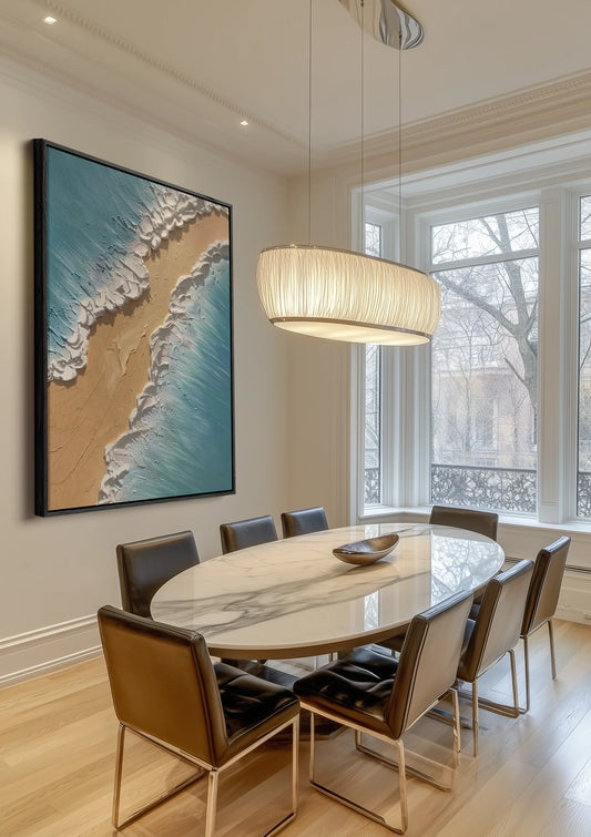 Turquoise Oceangolven Zandstrand Bovenaanzicht Schuimend Zeegezicht Canvas Schilderij