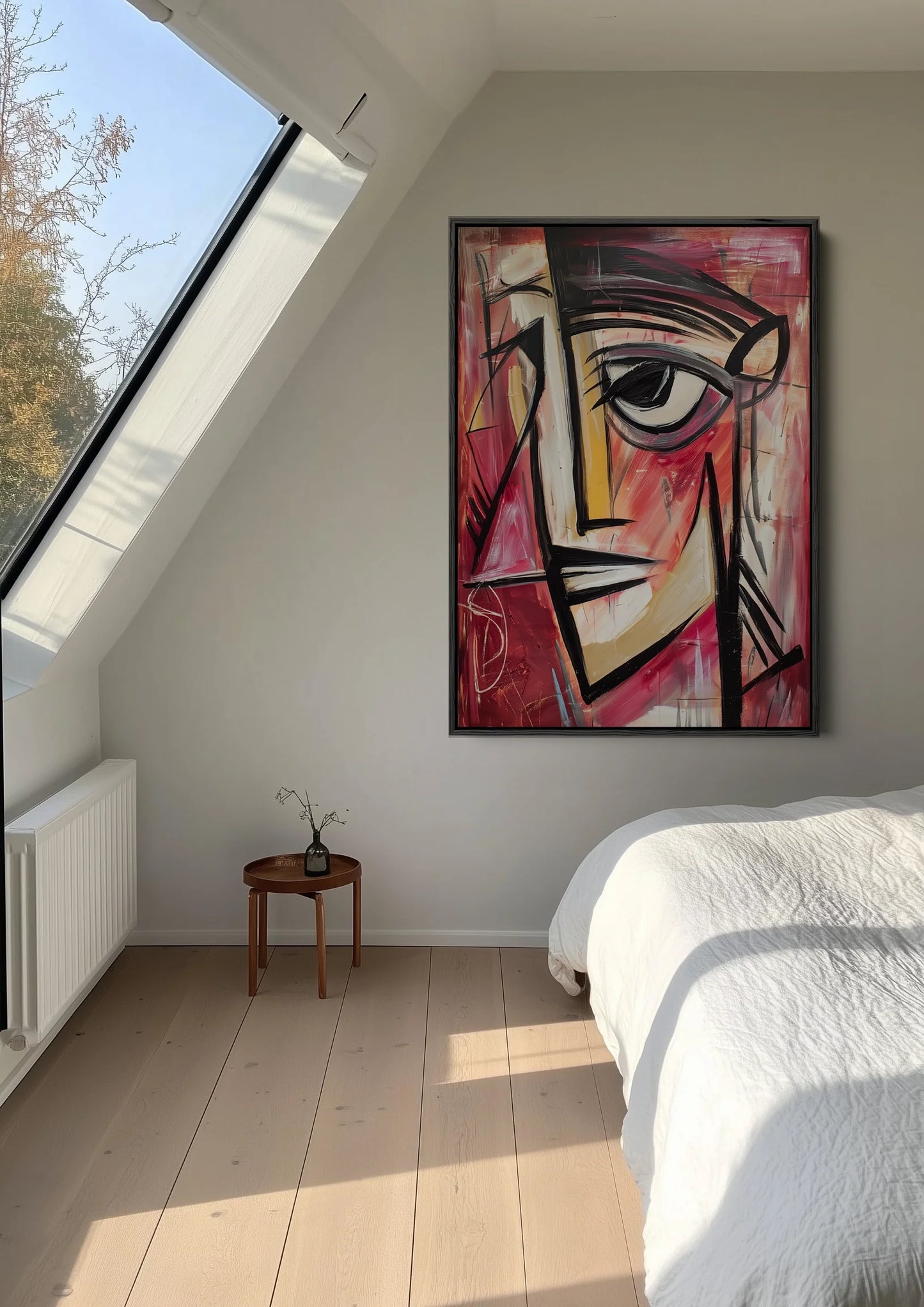 Cubist Face Abstract Lines Red Black Modern Portrait Painting