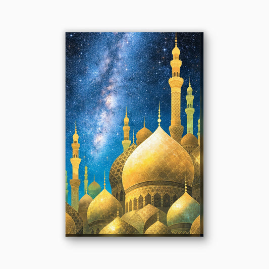 Gouden koepels onder sterrenhemel canvas schilderij in goud en donkerblauw