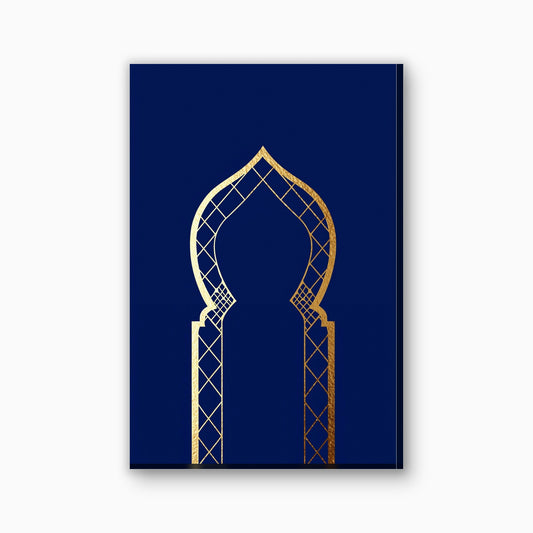Gouden moskeepoort canvas schilderij in goud en marineblauw