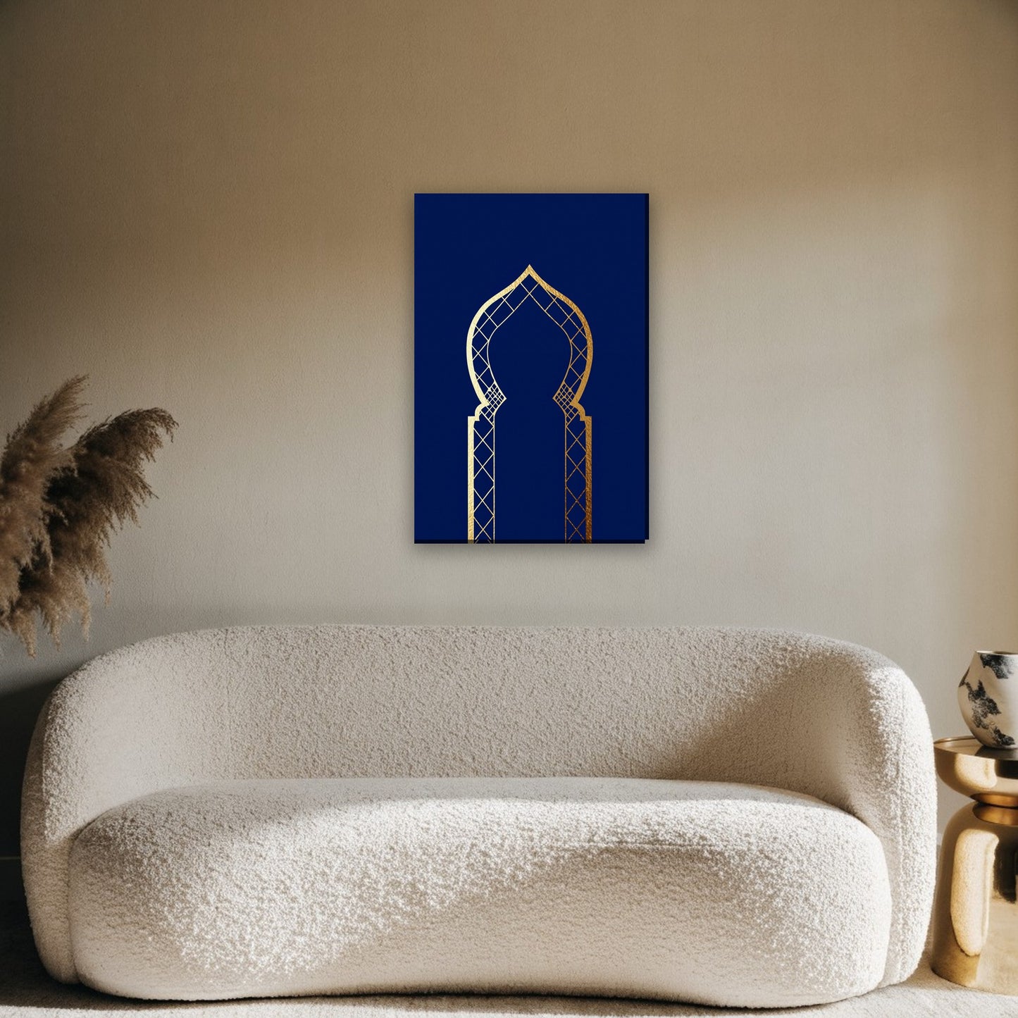 Gouden moskeepoort canvas schilderij aan de muur boven de bank in de woonkamer