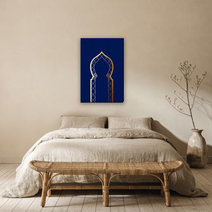 Gouden moskeepoort canvas schilderij aan de muur boven het bed in de slaapkamer