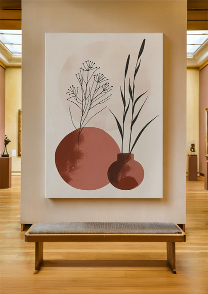 Minimalistische Vasen, botanische Motive, Terrakottatöne, Gemälde