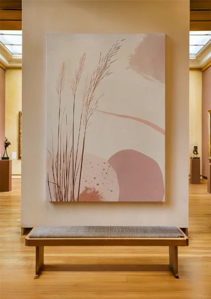 Zachte Roze Grassen op Pastel Achtergrond Botanisch Abstract Schilderij