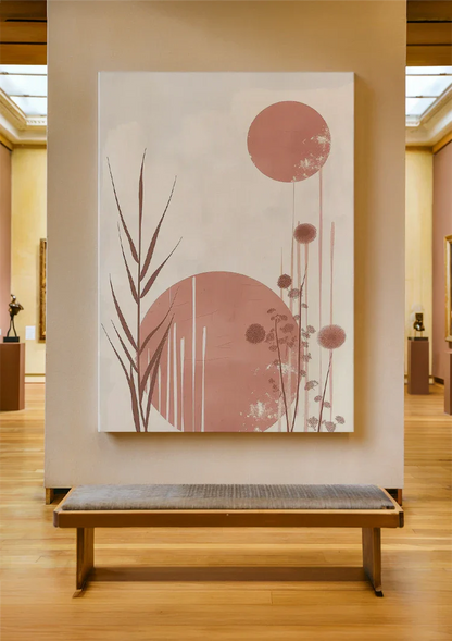 Soft Pastel Reed Plumes and Round Shapes Abstract Painting