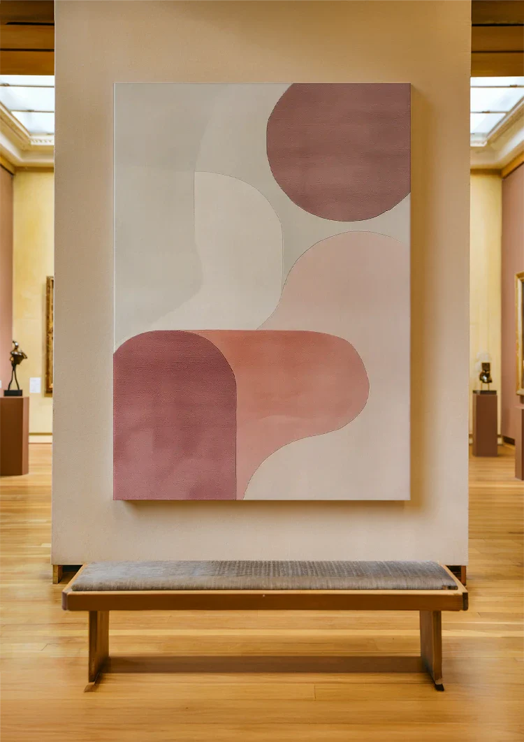 Weiche Überlappende Kreise Rosa Beige Minimalistisches Abstraktes Gemälde