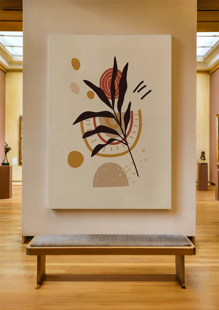 Gestileerde Plant met Bladeren en Abstracte Vormen Botanisch Schilderij