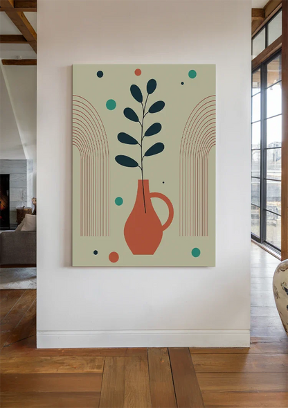 Terracotta Vase Plant Abstract Arches Colorful Dots Painting