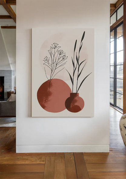 Minimalistische Vasen, botanische Motive, Terrakottatöne, Gemälde