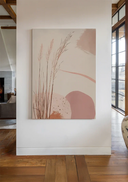 Zachte Roze Grassen op Pastel Achtergrond Botanisch Abstract Schilderij