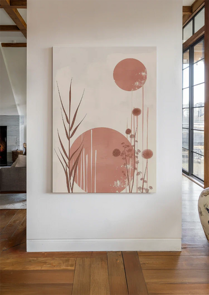 Soft Pastel Reed Plumes and Round Shapes Abstract Painting