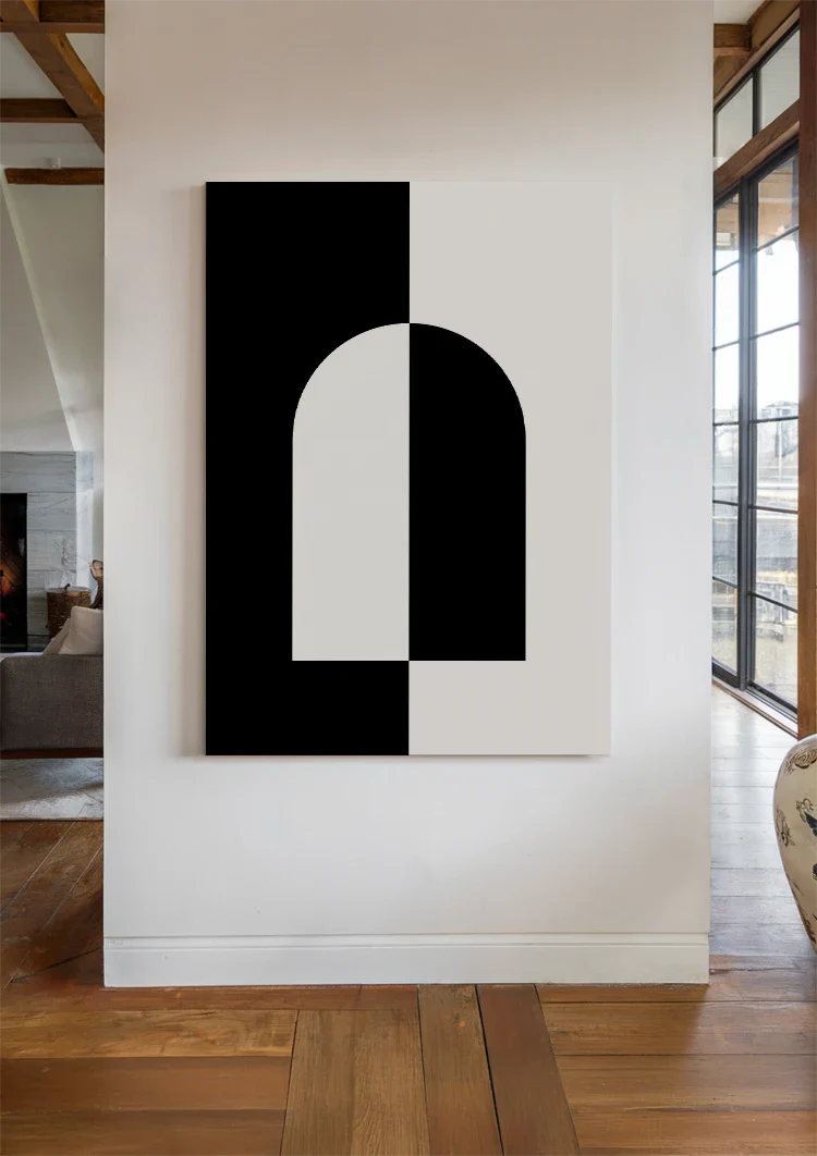 Symmetrische Boog Zwart Wit Minimalistisch Contrast Schilderij