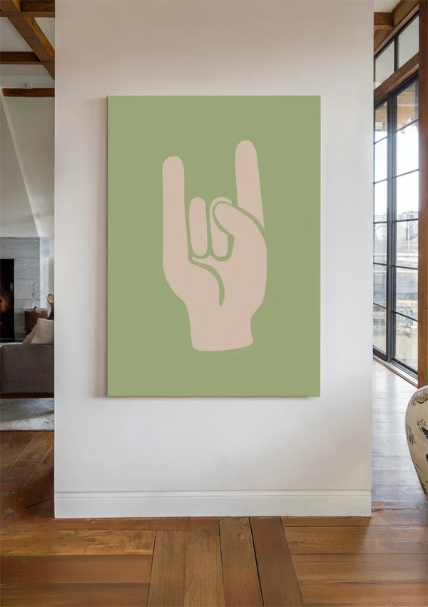 Rock On Handgeste Grüne minimalistische Malerei