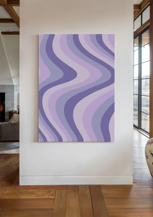 Golvende Lijnen Paars Lavendel Tinten Abstract Schilderij