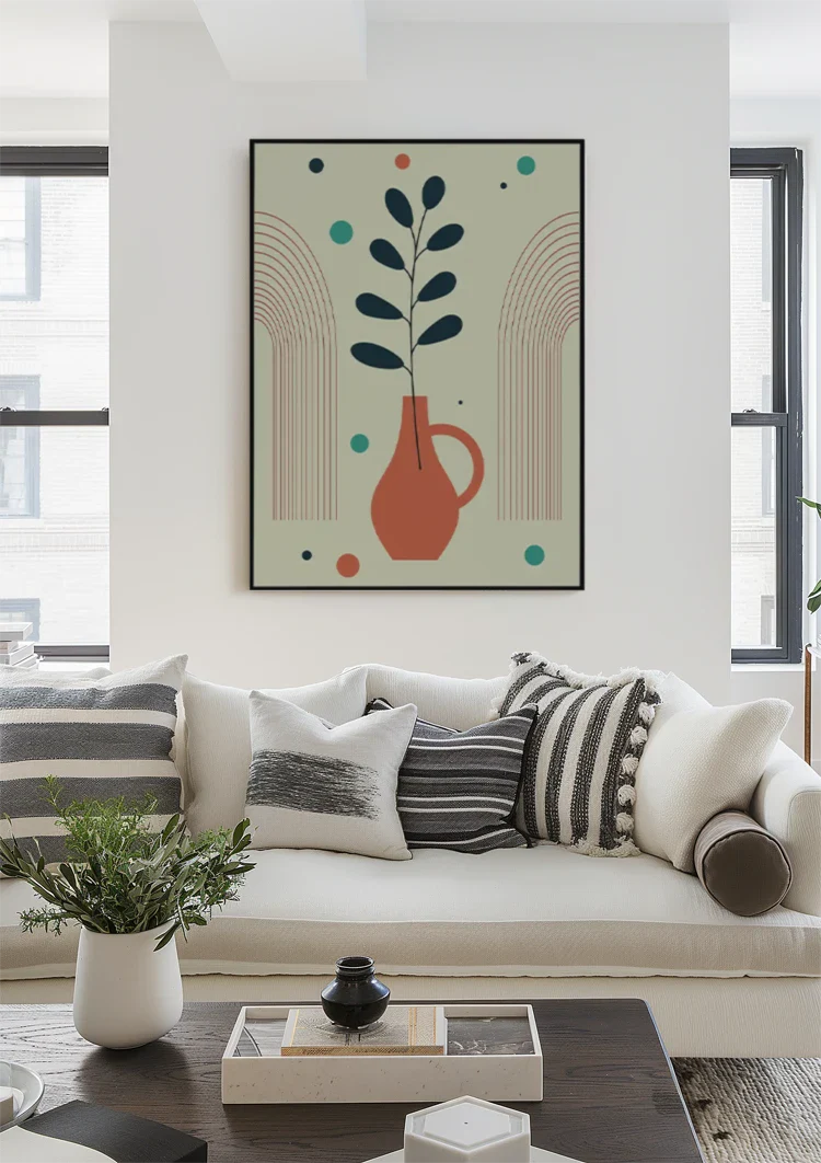 Terracotta Vase Plant Abstract Arches Colorful Dots Painting