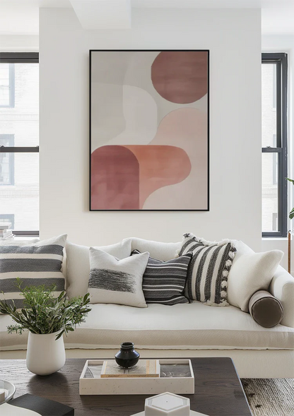 Weiche Überlappende Kreise Rosa Beige Minimalistisches Abstraktes Gemälde