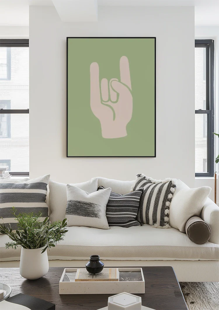 Rock On Handgeste Grüne minimalistische Malerei