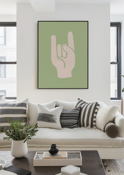 Rock On Handgeste Grüne minimalistische Malerei