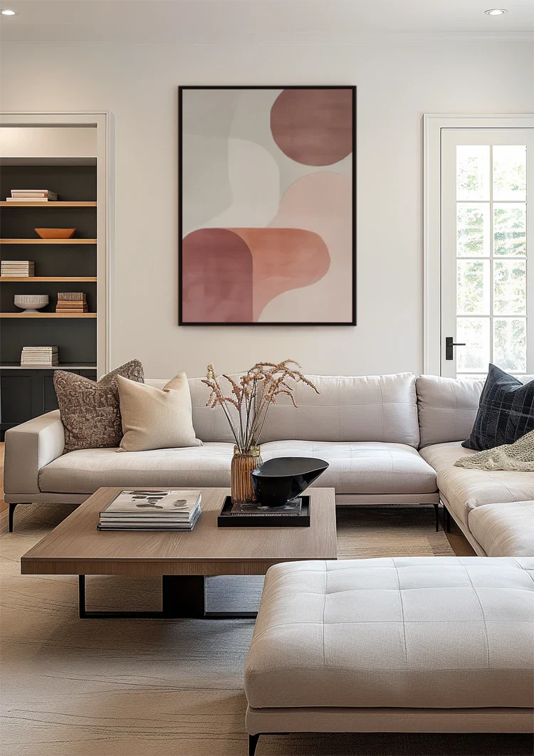 Weiche Überlappende Kreise Rosa Beige Minimalistisches Abstraktes Gemälde