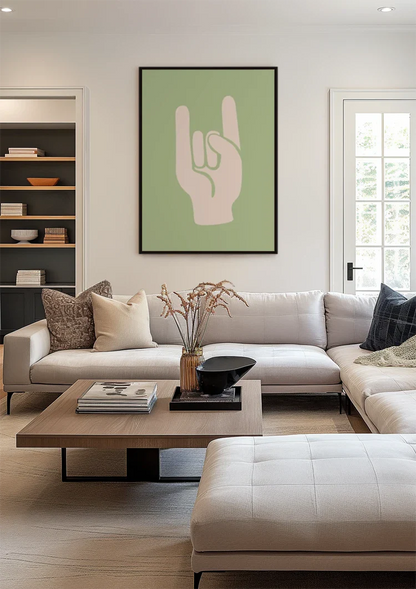 Rock On Handgeste Grüne minimalistische Malerei