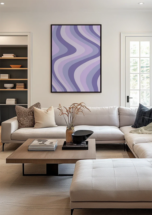 Golvende Lijnen Paars Lavendel Tinten Abstract Canvas Schilderij