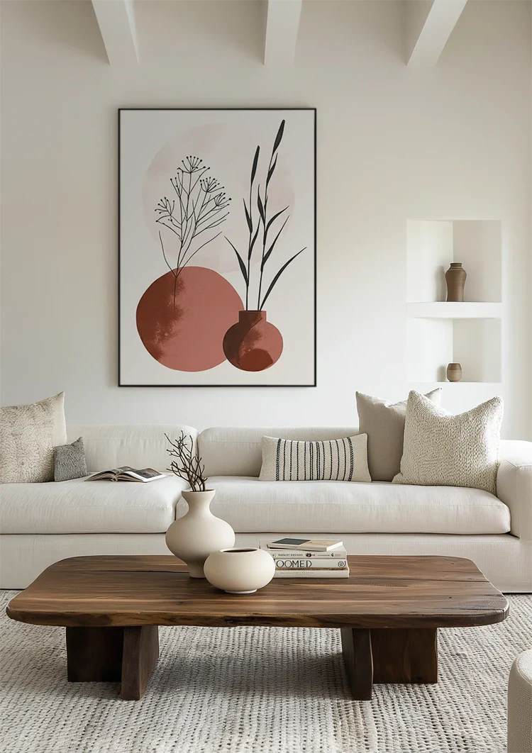 Minimalistische Vasen, botanische Motive, Terrakottatöne, Gemälde