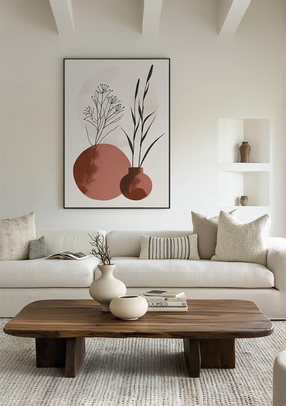 Minimalistische Vasen, botanische Motive, Terrakottatöne, Gemälde
