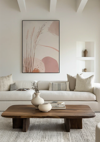 Zachte Roze Grassen op Pastel Achtergrond Botanisch Abstract Schilderij