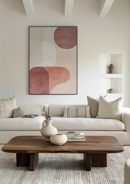 Weiche Überlappende Kreise Rosa Beige Minimalistisches Abstraktes Gemälde