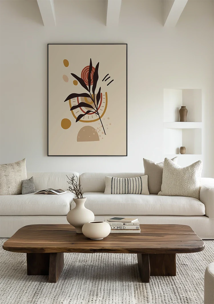 Gestileerde Plant met Bladeren en Abstracte Vormen Botanisch Schilderij
