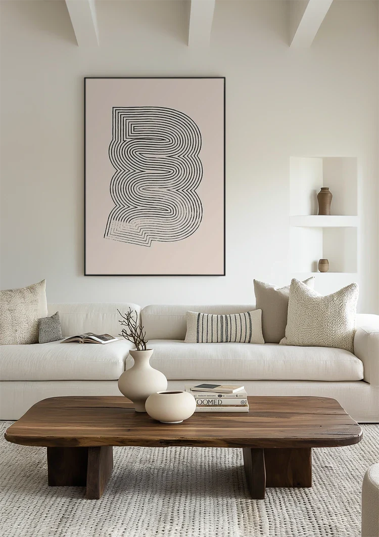 Konzentrische schwarze Linien Abstraktes Form Minimalistisches Gemälde